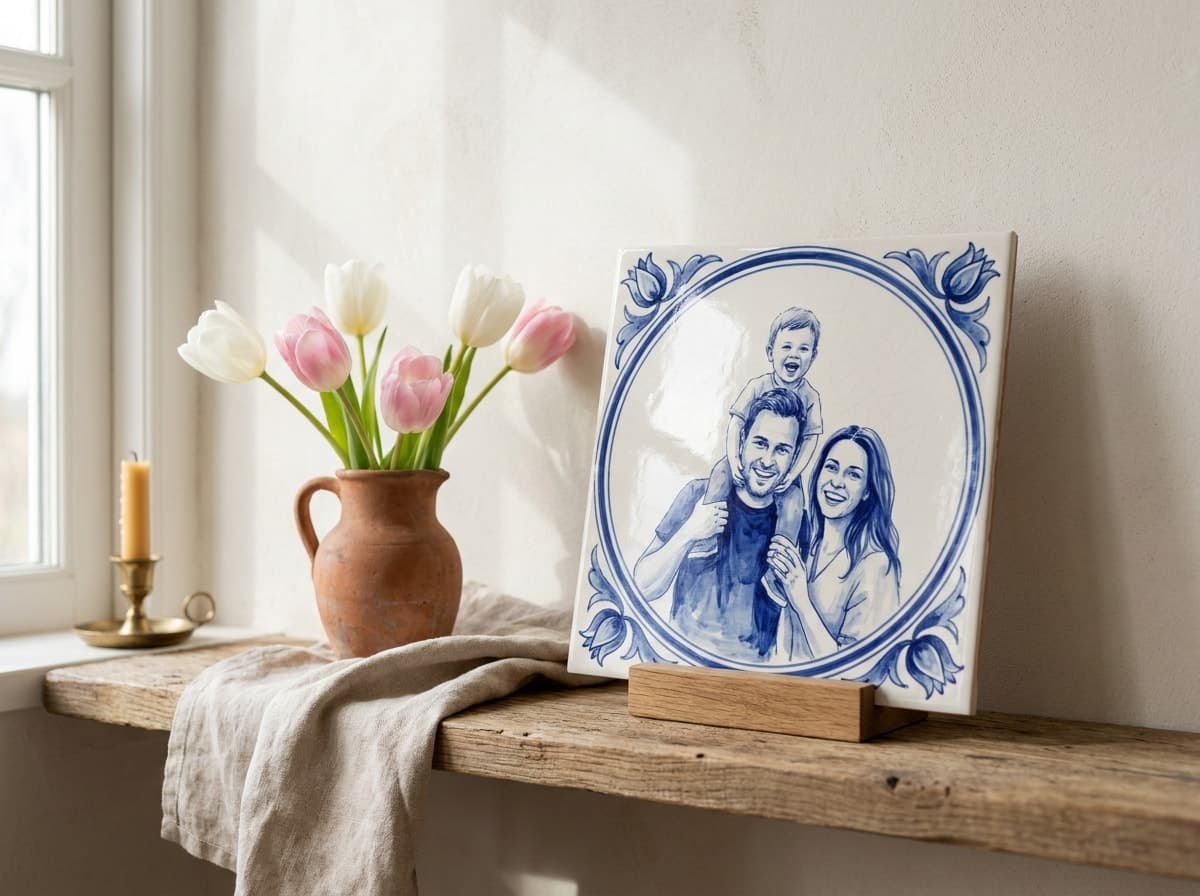 Delfts blauw tegeltje in een interieur