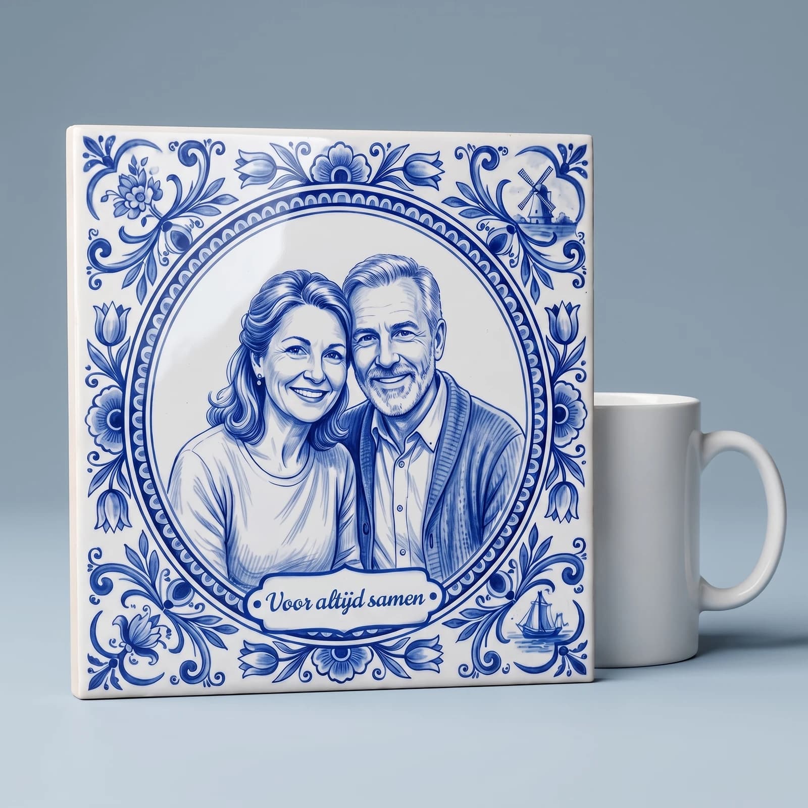 Fototegeltje van 20 × 20 cm, met de maat erbij zodat de schaal te zien is