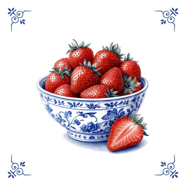 Aardbeien, Delfts blauw tegeltje