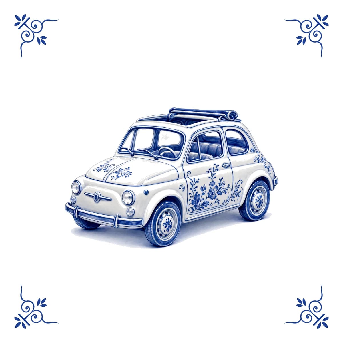 Klassieke Fiat 500 – Delfts blauw tegeltje