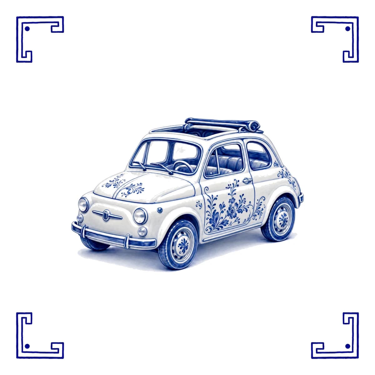 Klassieke Fiat 500 – Delfts blauw tegeltje