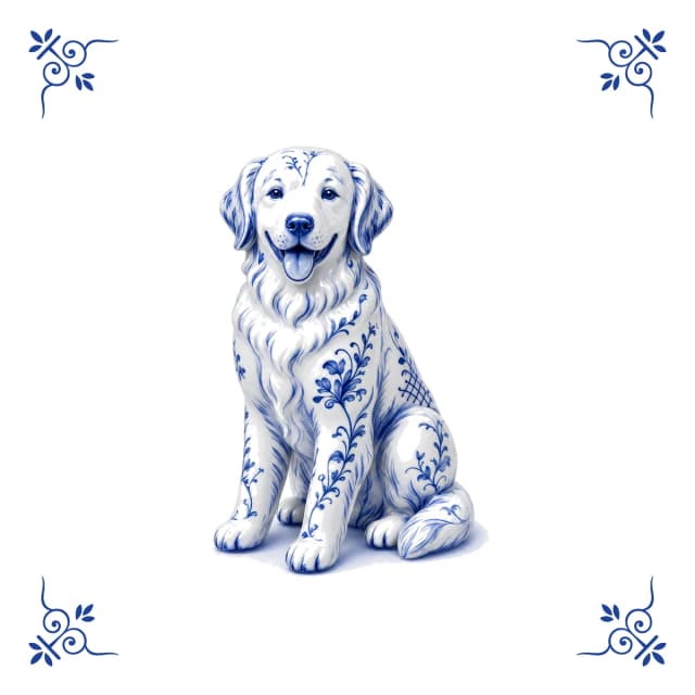 Golden retriever, Delfts blauw tegeltje