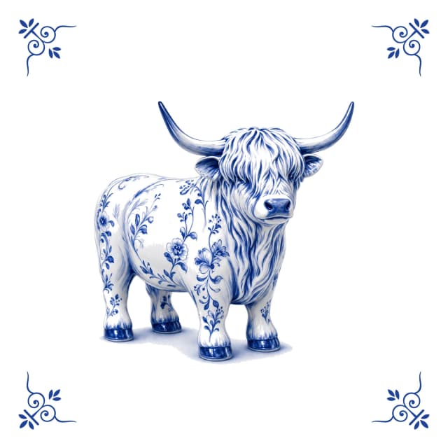 Schotse hooglander, Delfts blauw tegeltje
