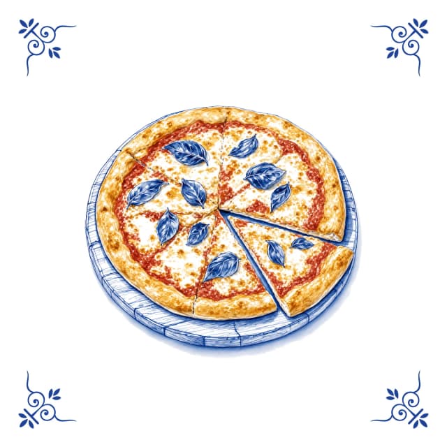 Pizza, Delfts blauw tegeltje