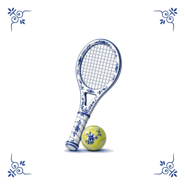 Tennisracket, Delfts blauw tegeltje