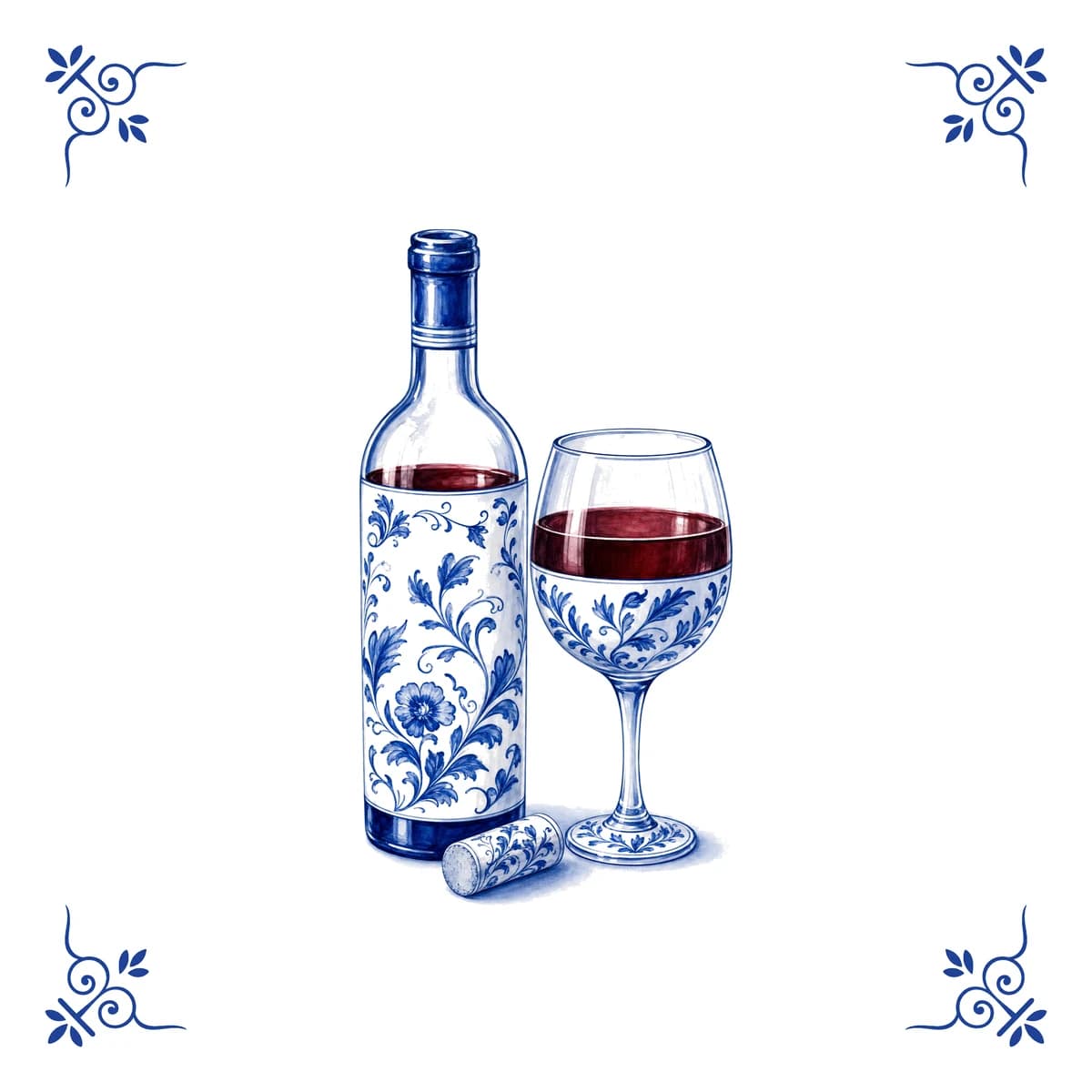 Wijn – Delfts blauw tegeltje