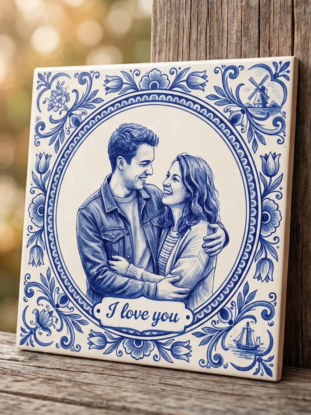 Fototegeltje — jouw foto geschilderd in Delfts blauw op keramiek